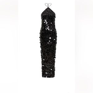 Meshki Sequin Halter Maxi Dress in Black